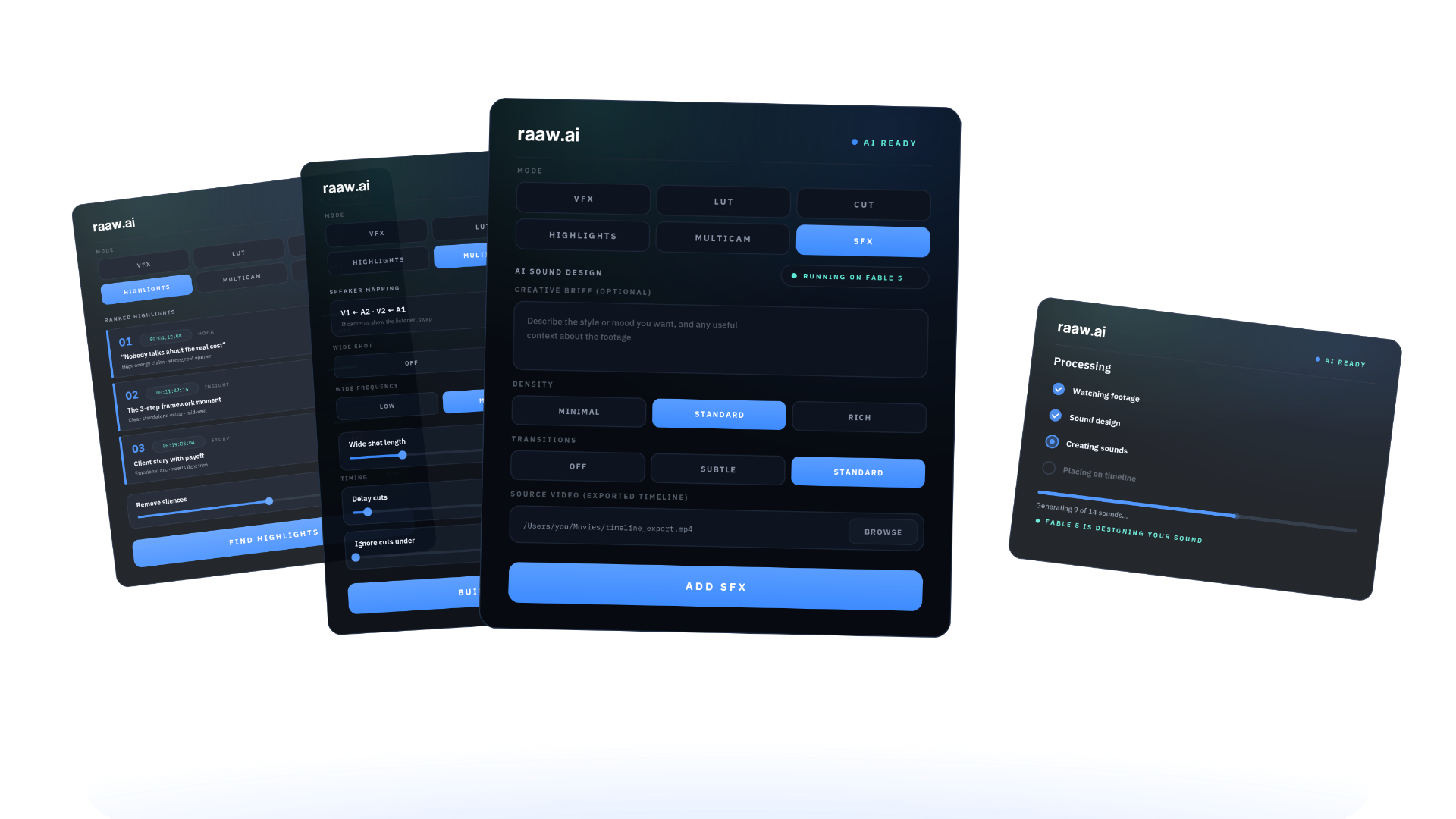 RAAW.AI panel across every mode